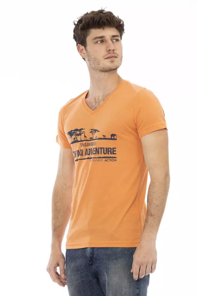 Trussardi Action Orange V-Neck Tee with Front Print