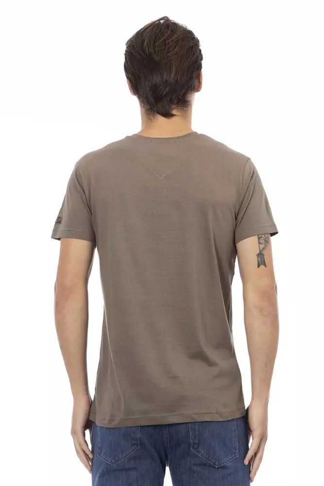 Trussardi Action Chic V-Neck Short Sleeve Tee in Brown Hue