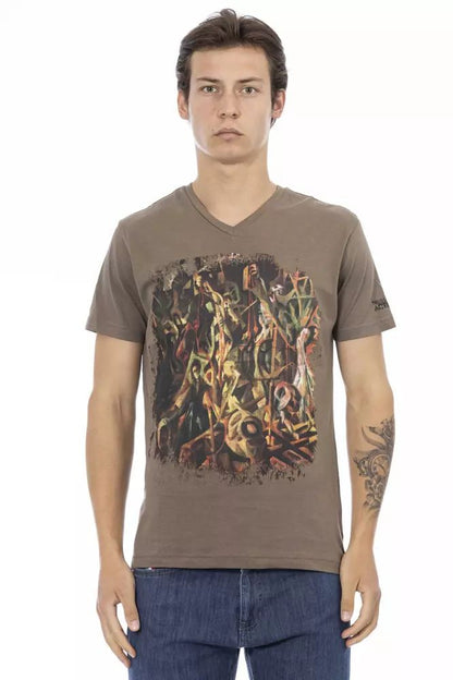 Trussardi Action Chic V-Neck Short Sleeve Tee in Brown Hue