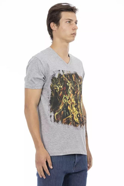 Trussardi Action V-Neck Cotton Blend Tee in Sleek Gray