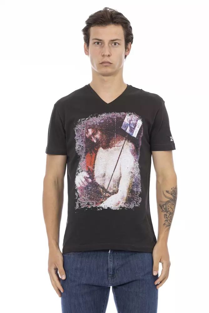 Trussardi Action Sleek V-Neck Tee with Front Print