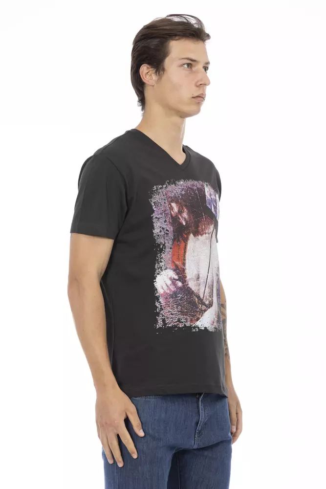 Trussardi Action Sleek V-Neck Tee with Front Print