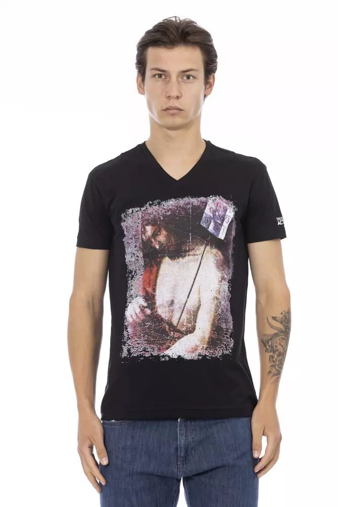 Trussardi Action Sleek V-Neck Tee with Edgy Front Print