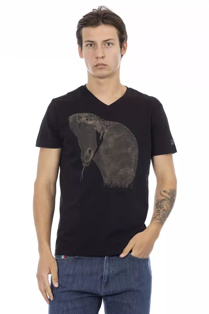 Trussardi Action V-Neck Black Tee with Chic Front Print