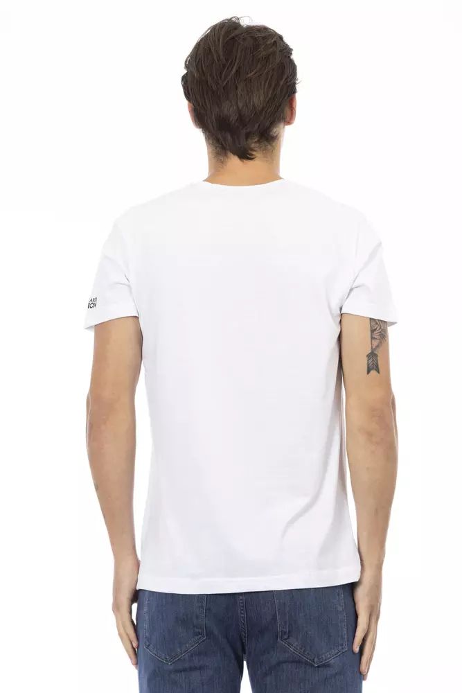 Trussardi Action Elegant White V-Neck Tee with Sleek Print