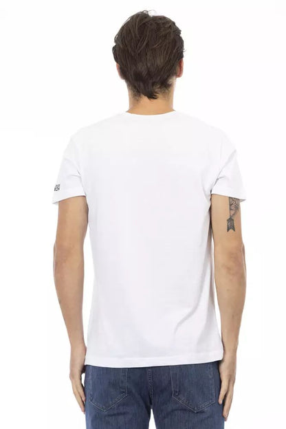 Trussardi Action Elegant White V-Neck Tee with Sleek Print