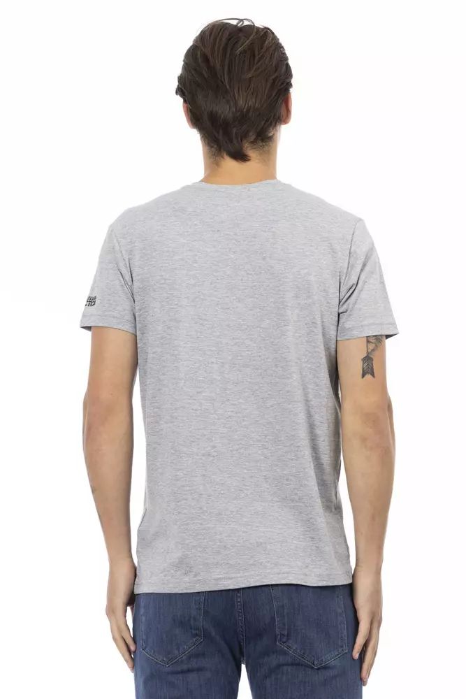 Trussardi Action V-Neck Front Print Short Sleeve Tee - Elegant Gray