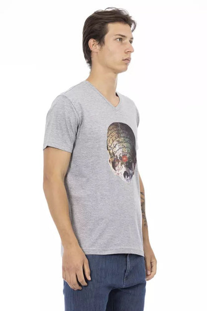 Trussardi Action V-Neck Front Print Short Sleeve Tee - Elegant Gray