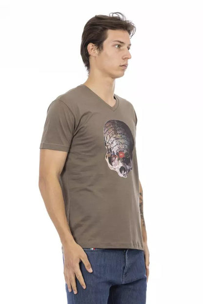 Trussardi Action Elevated Casual Brown V-Neck Tee