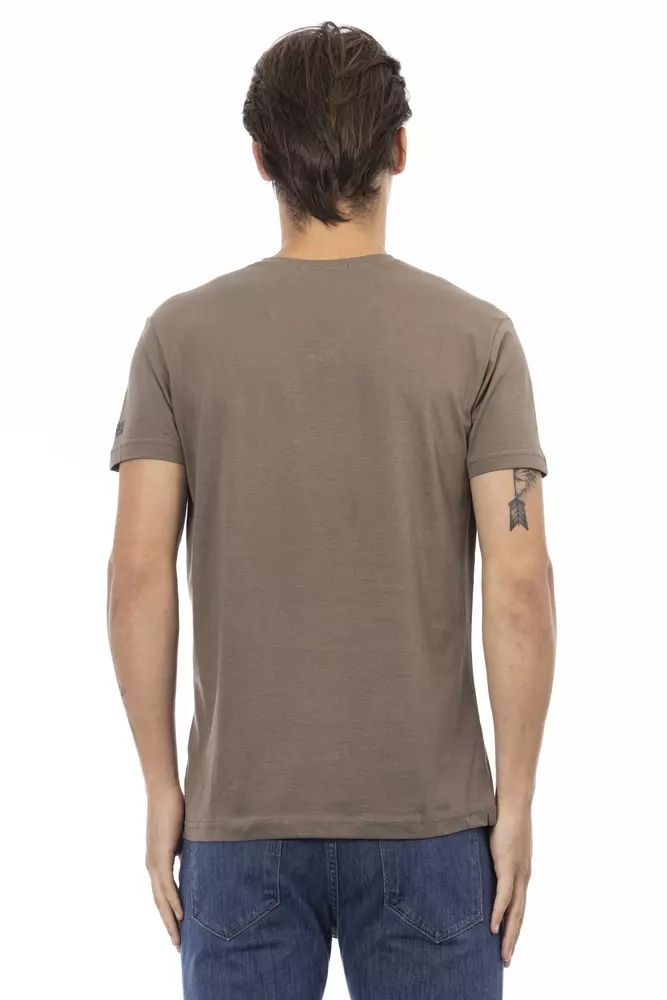 Trussardi Action Elevated Casual Brown V-Neck Tee