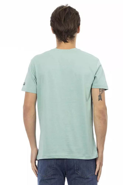 Trussardi Action Vibrant Green V-Neck T-Shirt with Front Print