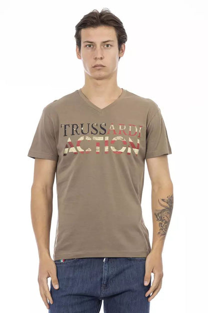 Trussardi Action Sleek V-Neck Tee with Artistic Front Print