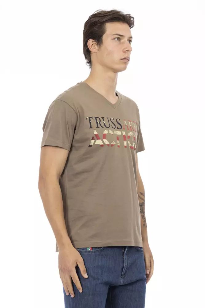 Trussardi Action Sleek V-Neck Tee with Artistic Front Print