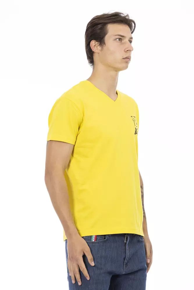 Trussardi Action Vibrant Yellow V-Neck Tee with Chest Print