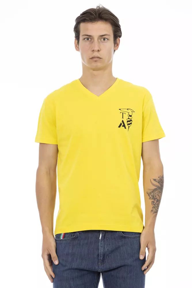 Trussardi Action Vibrant Yellow V-Neck Tee with Chest Print