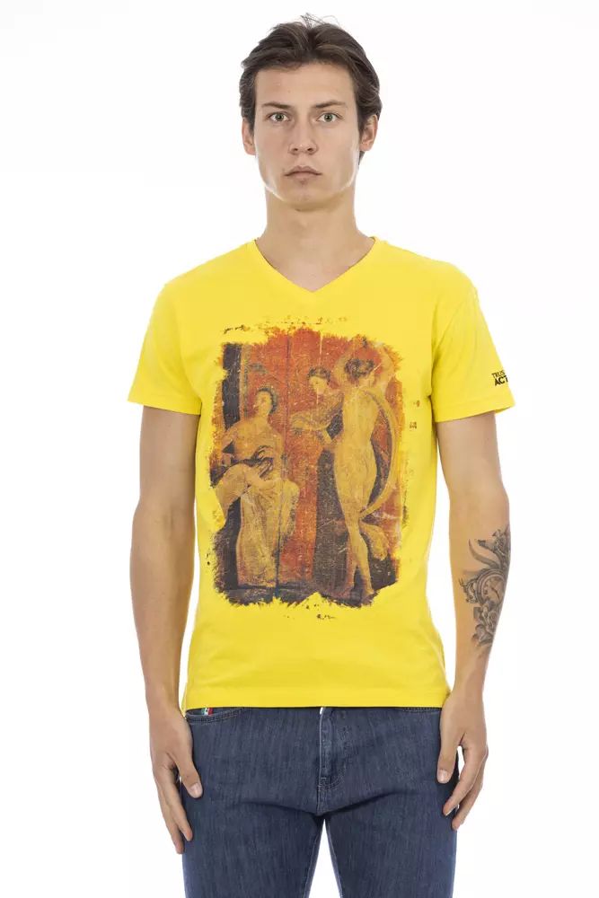 Trussardi Action Sunshine Yellow V-Neck Tee with Graphic Charm