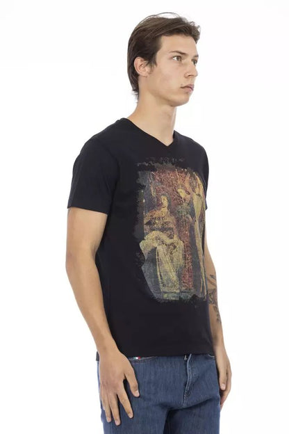 Trussardi Action Chic V-Neck Tee with Artistic Front Print