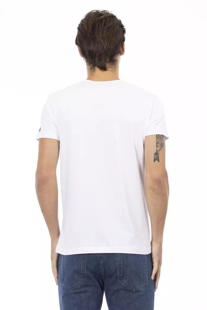 Trussardi Action Elegant V-Neck Designer Tee with Chic Front Print