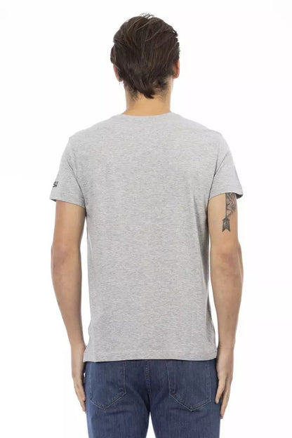 Trussardi Action Chic Gray V-Neck Tee with Stylish Front Print