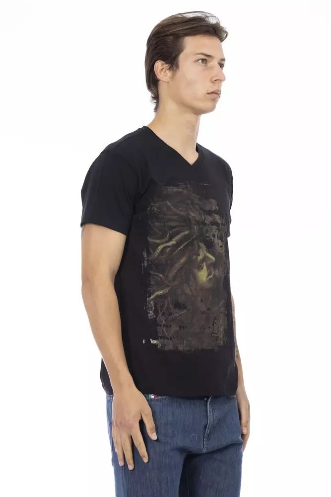 Trussardi Action Elegant V-Neck Tee with Chic Front Print