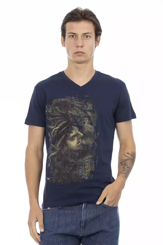 Trussardi Action V-Neck Short Sleeve Stylish Blue Tee