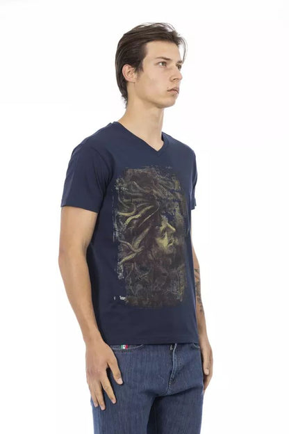 Trussardi Action V-Neck Short Sleeve Stylish Blue Tee