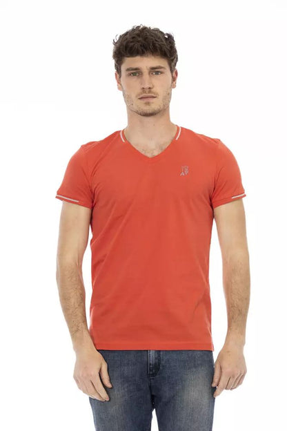 Trussardi Action Vibrant Orange V-Neck Tee with Chest Print