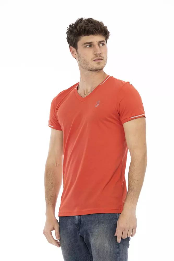 Trussardi Action Vibrant Orange V-Neck Tee with Chest Print