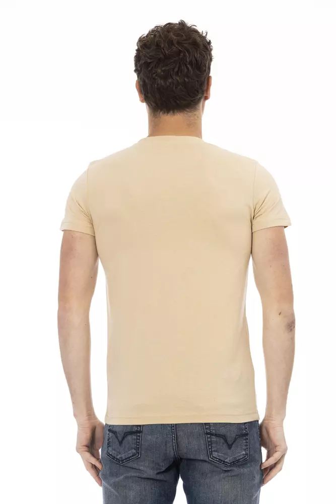 Trussardi Action Elegant Beige Round Neck Tee with Chic Print