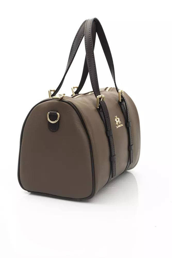 La Martina Elegant Calf Leather Crossbody Bag in Rich Brown