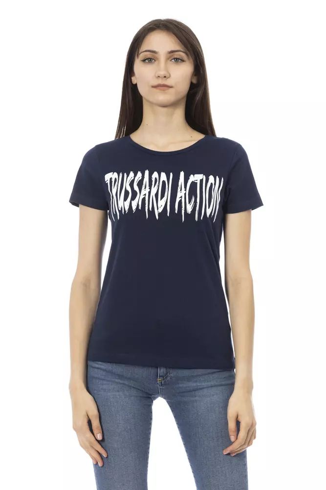 Trussardi Action Elegant Blue Short Sleeve Tee with Chic Print