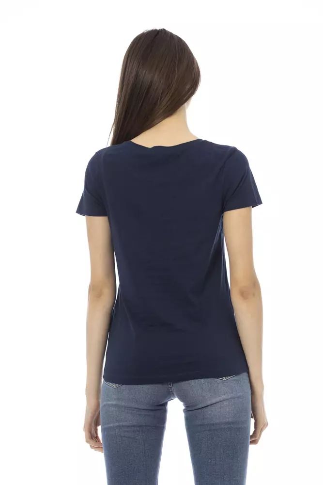 Trussardi Action Elegant Blue Short Sleeve Tee with Chic Print