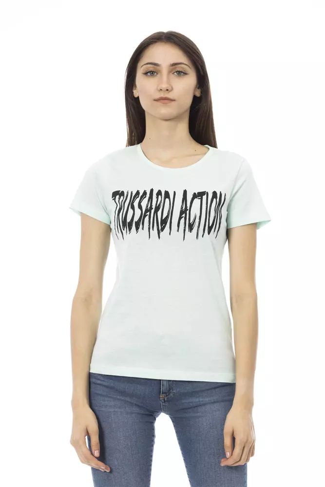 Trussardi Action Elegant Light Blue Tee with Chic Front Print