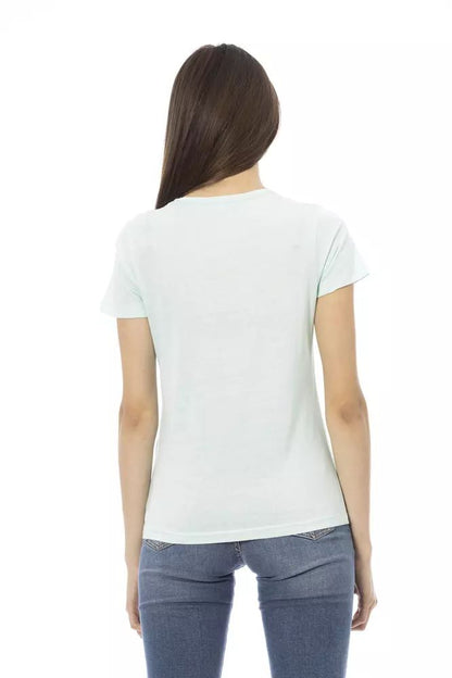 Trussardi Action Elegant Light Blue Tee with Chic Front Print