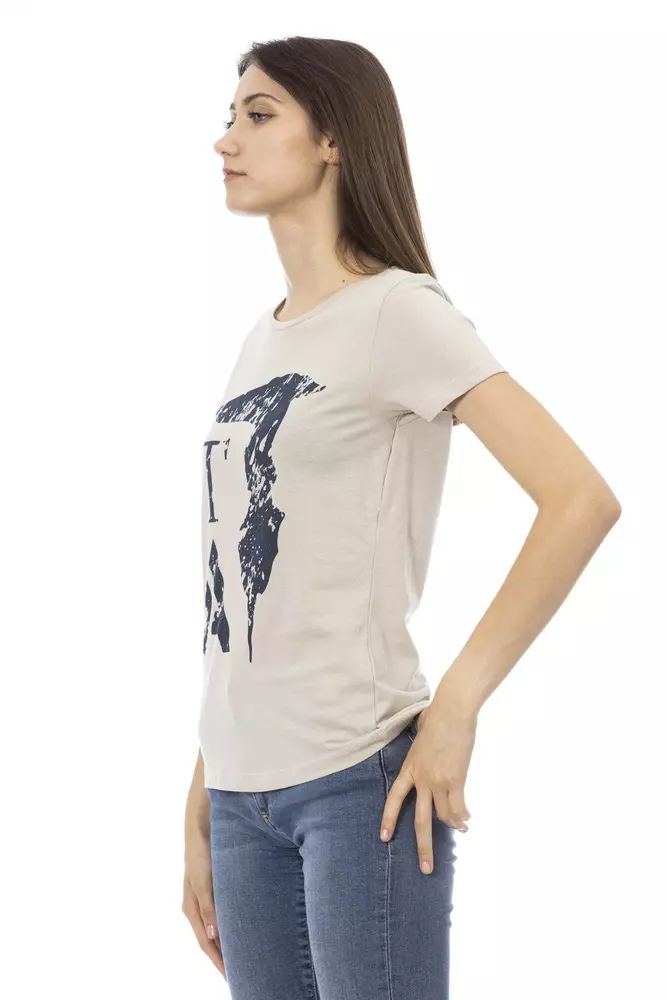 Trussardi Action Elegant Beige Printed Tee for the Stylish Woman