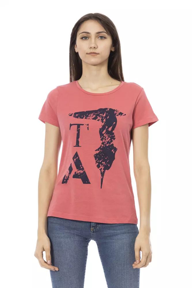 Trussardi Action Chic Pink Cotton-Blend Tee with Elegant Print