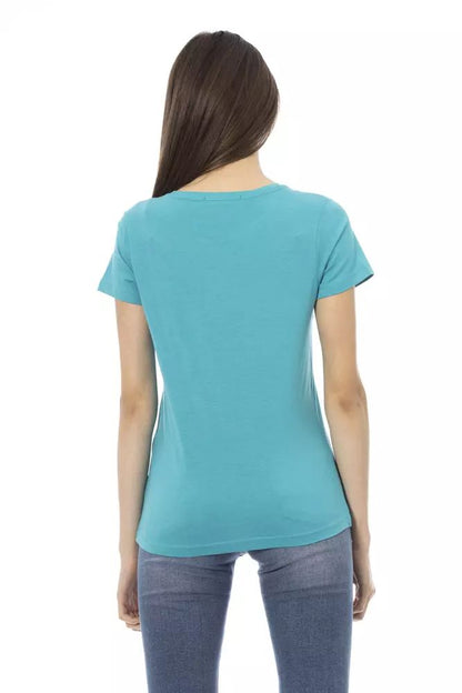 Trussardi Action Elegant Light Blue Tee with Chic Front Print