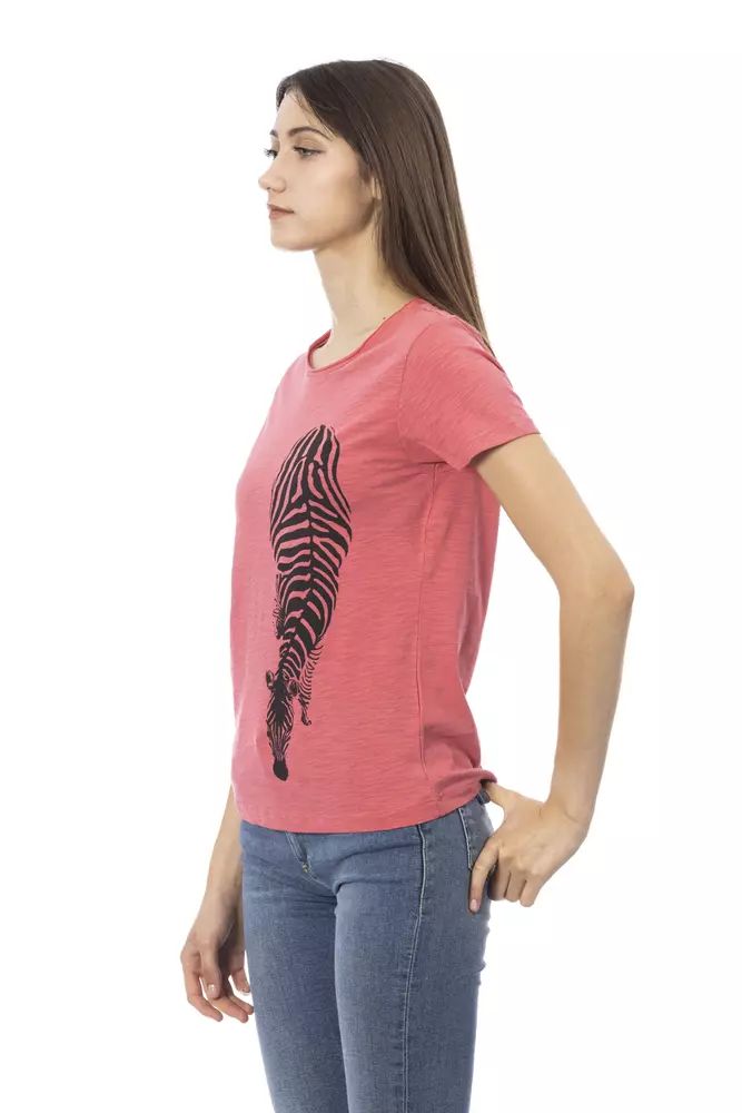 Trussardi Action Elegant Pink Round Neck Tee with Chic Front Print