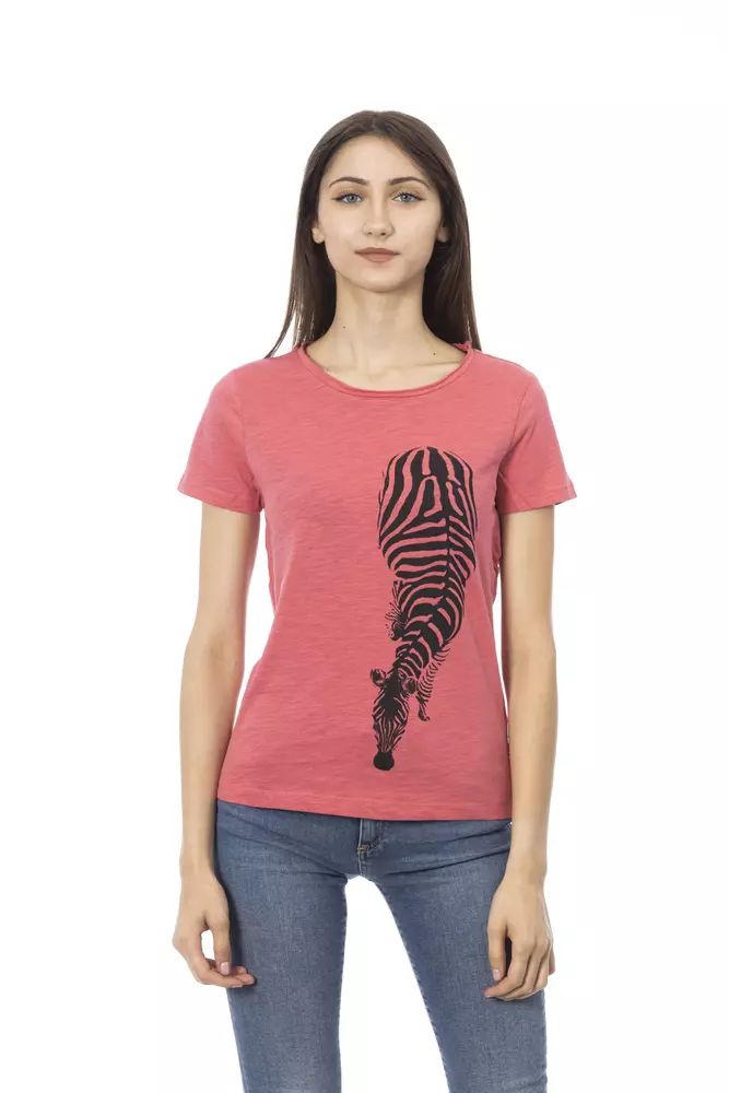 Trussardi Action Elegant Pink Round Neck Tee with Chic Front Print