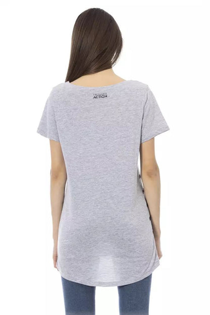 Trussardi Action Chic Gray Round Neck Tee with Unique Print