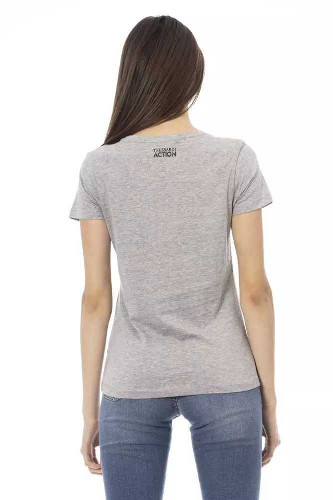 Trussardi Action Chic Gray Round Neck Cotton Tee with Print