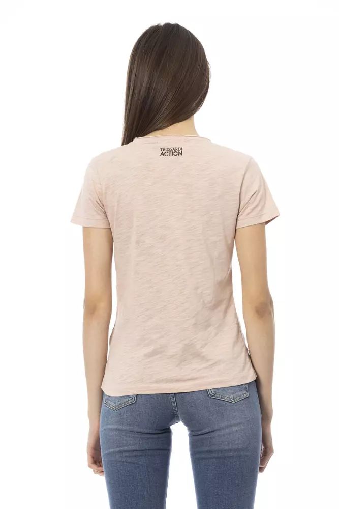 Trussardi Action Elegant Pink Short Sleeve Tee with Chic Print