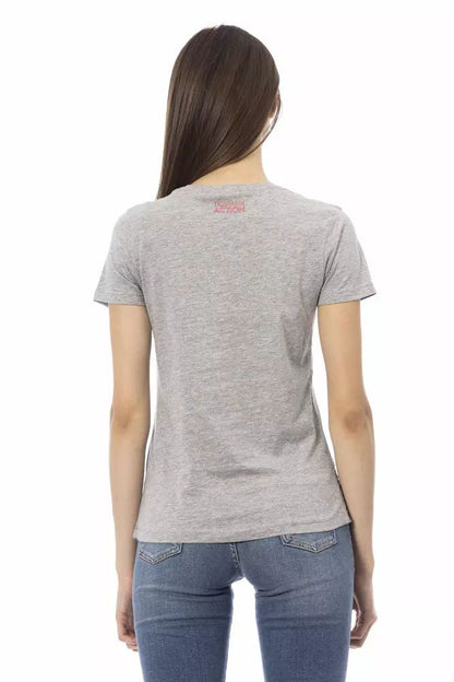 Trussardi Action Chic Gray Cotton Blend Tee with Artistic Print