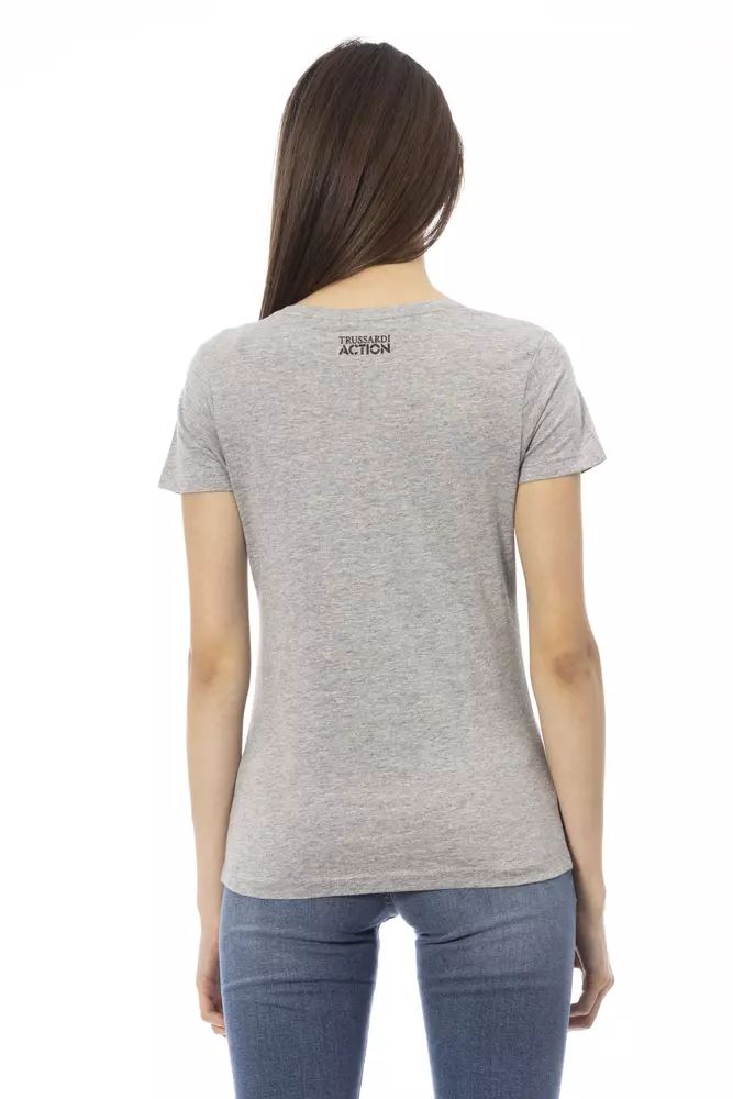 Trussardi Action Chic Gray Round Neck Tee with Front Print