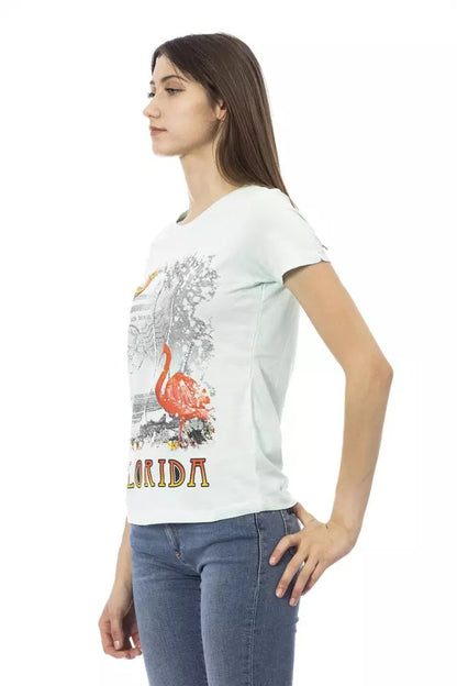 Trussardi Action Elegant Light Blue Tee with Chic Front Print