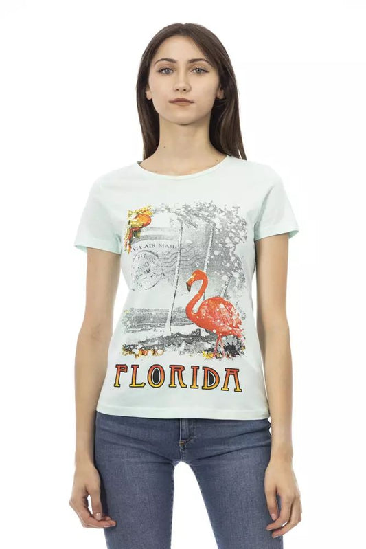 Trussardi Action Elegant Light Blue Tee with Chic Front Print