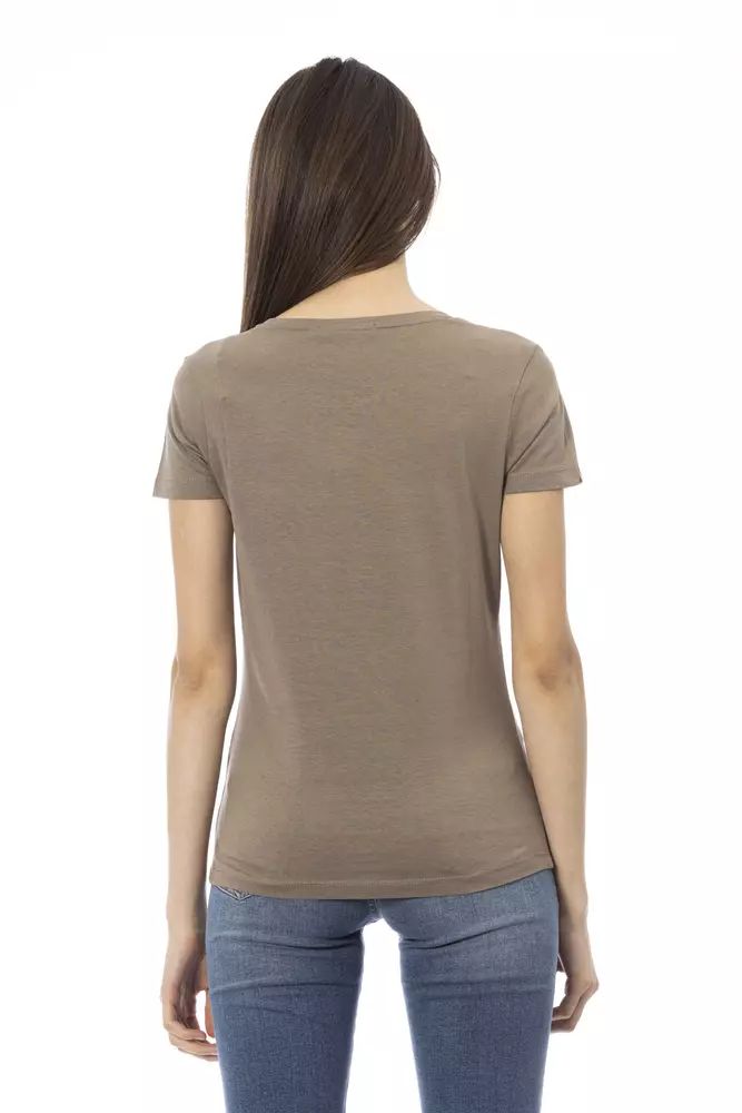 Trussardi Action Elegant Brown Tee with Chic Front Print