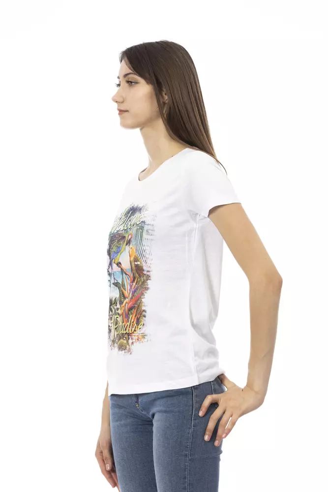 Trussardi Action Elegant White Short Sleeve Tee with Front Print