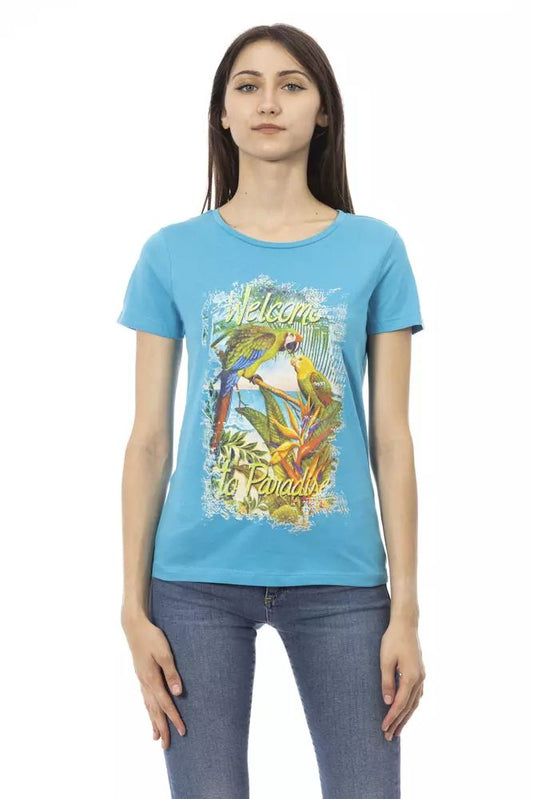 Trussardi Action Elegant Light Blue Tee with Chic Front Print