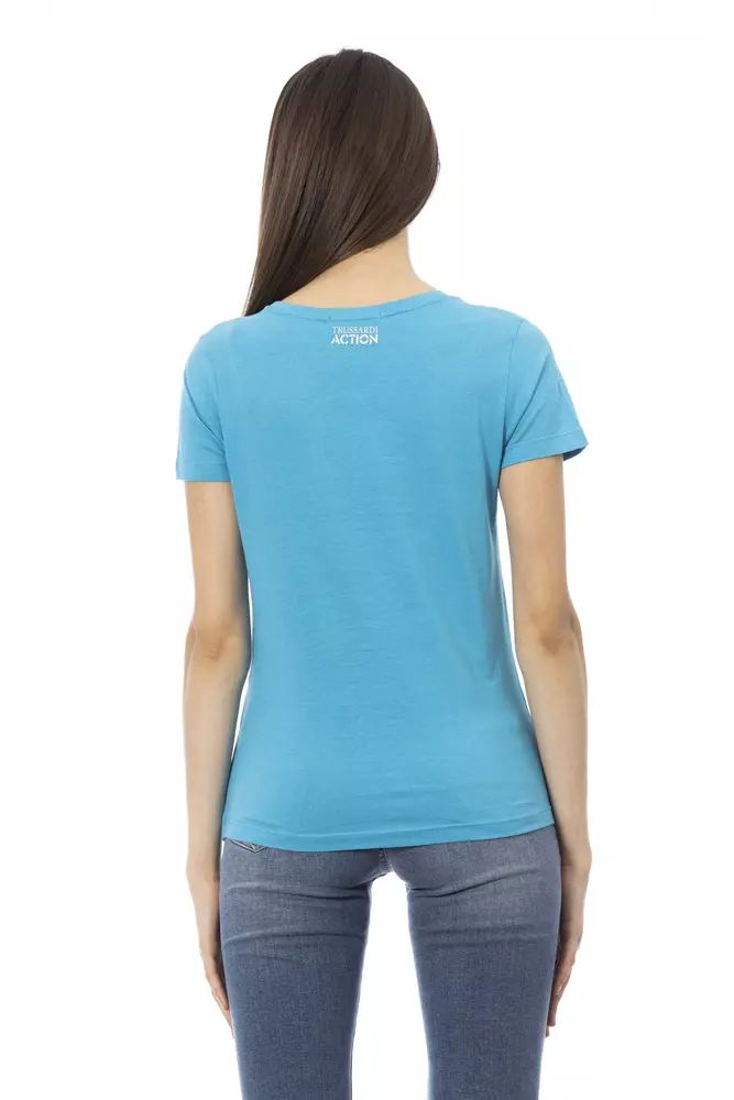 Trussardi Action Elegant Light Blue Tee with Chic Front Print